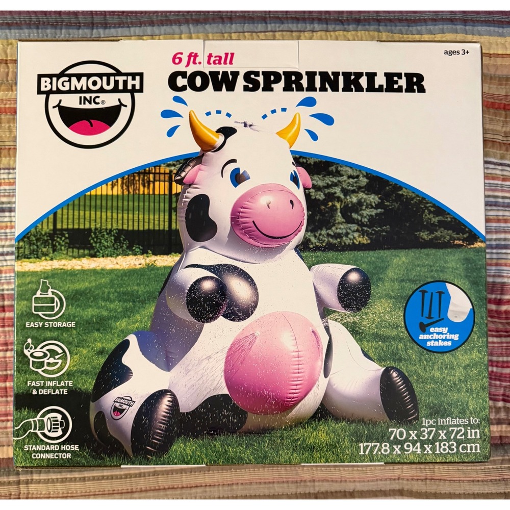 BigMouth Inc 6 ft Tall Ginormous Cow Sprinkler Inflatable Yard Toy BMYS-0005